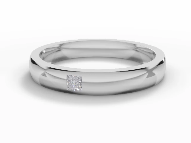 LUXURY 3.0mm. Wide Single Diamond Wedding Ring   Princess-Cut Diamond 100% Recycled, Hallmarked 18ct. White Gold
