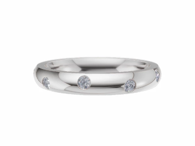 PREMIERE 3.0mm. Wide Diamond Scatter Wedding Ring  0.25cts. Round Diamonds 100% Recycled, Hallmarked 18ct. White Gold