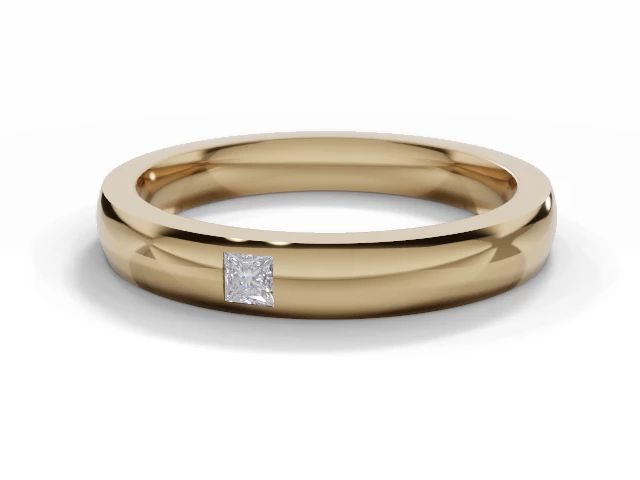 PREMIERE 3.0mm. Wide Single Diamond Wedding Ring   Princess-Cut Diamond 100% Recycled, Hallmarked 18ct. Yellow Gold