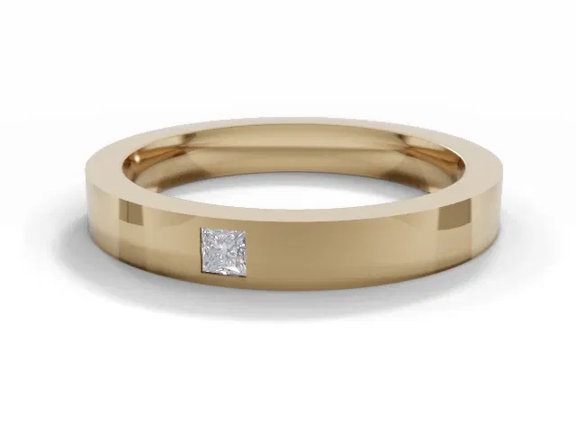 <strong>PREMIERE</strong><br />3.0mm. Wide<br />Single Diamond Wedding Ring<br /> Princess-Cut Diamond<br />100% Recycled, Hallmarked 18ct. Yellow Gold <strong>PREMIERE</strong><br />3.0mm. Wide<br />Single Diamond Wedding Ring<br /> Princess-Cut Diamond<br />100% Recycled, Hallmarked 18ct. Yellow Gold
