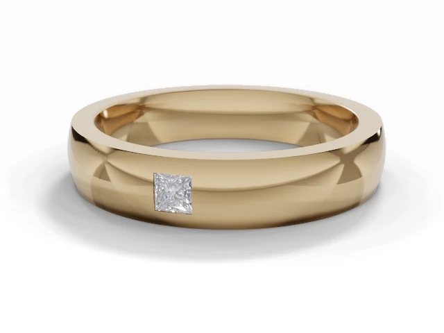 PREMIERE 4.0mm. Wide Single Diamond Wedding Ring   Princess-Cut Diamond 100% Recycled, Hallmarked 18ct. Yellow Gold
