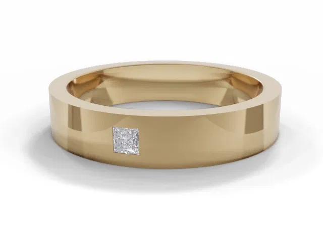 <strong>LUXURY</strong><br />4.0mm. Wide<br />Single Diamond Wedding Ring<br /> Princess-Cut Diamond<br />100% Recycled, Hallmarked 18ct. Yellow Gold <strong>LUXURY</strong><br />4.0mm. Wide<br />Single Diamond Wedding Ring<br /> Princess-Cut Diamond<br />100% Recycled, Hallmarked 18ct. Yellow Gold