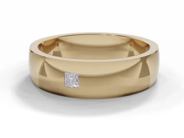 <strong>LUXURY</strong><br />5.0mm. Wide<br />Single Diamond Wedding Ring<br /> Princess-Cut Diamond<br />100% Recycled, Hallmarked 18ct. Yellow Gold <strong>LUXURY</strong><br />5.0mm. Wide<br />Single Diamond Wedding Ring<br /> Princess-Cut Diamond<br />100% Recycled, Hallmarked 18ct. Yellow Gold