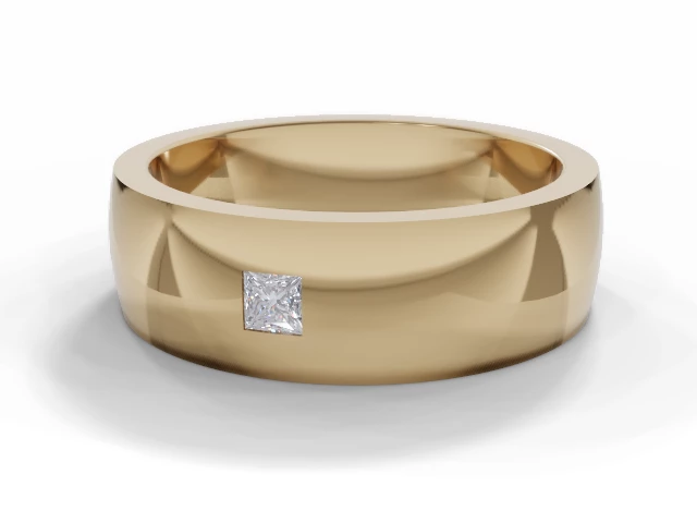 PREMIERE 6.0mm. Wide Single Diamond Wedding Ring   Princess-Cut Diamond 100% Recycled, Hallmarked 18ct. Yellow Gold