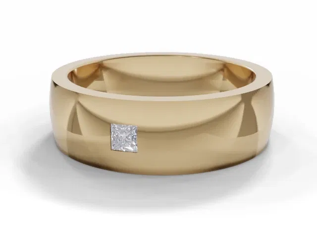 <strong>PREMIERE</strong><br />6.0mm. Wide<br />Single Diamond Wedding Ring<br /> Princess-Cut Diamond<br />100% Recycled, Hallmarked 18ct. Yellow Gold <strong>PREMIERE</strong><br />6.0mm. Wide<br />Single Diamond Wedding Ring<br /> Princess-Cut Diamond<br />100% Recycled, Hallmarked 18ct. Yellow Gold