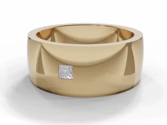 <strong>PREMIERE</strong><br />8.0mm. Wide<br />Single Diamond Wedding Ring<br /> Princess-Cut Diamond<br />100% Recycled, Hallmarked 18ct. Yellow Gold <strong>PREMIERE</strong><br />8.0mm. Wide<br />Single Diamond Wedding Ring<br /> Princess-Cut Diamond<br />100% Recycled, Hallmarked 18ct. Yellow Gold