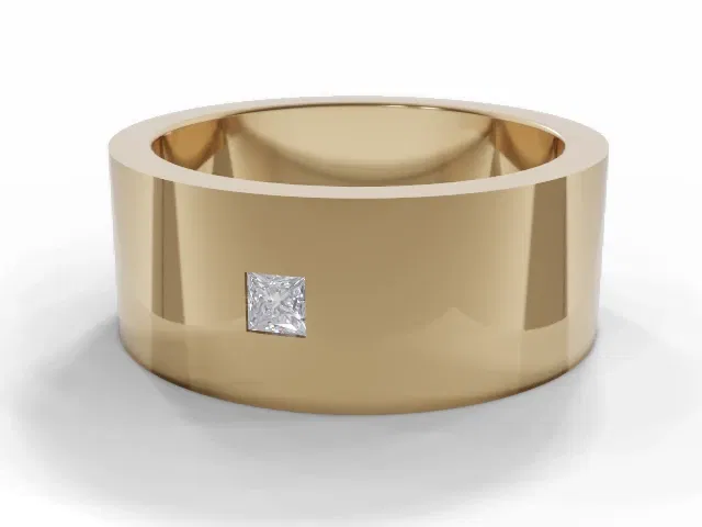 <strong>PREMIERE</strong><br />8.0mm. Wide<br />Single Diamond Wedding Ring<br /> Princess-Cut Diamond<br />100% Recycled, Hallmarked 18ct. Yellow Gold <strong>PREMIERE</strong><br />8.0mm. Wide<br />Single Diamond Wedding Ring<br /> Princess-Cut Diamond<br />100% Recycled, Hallmarked 18ct. Yellow Gold