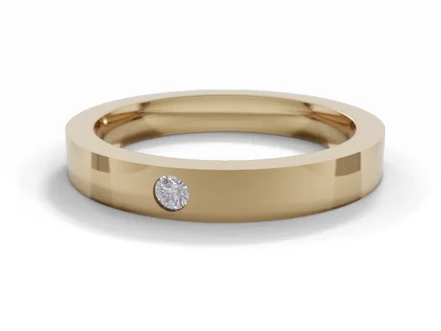 <strong>PREMIERE</strong><br />3.0mm. Wide<br />Single Diamond Wedding Ring<br /> Round Diamond<br />100% Recycled, Hallmarked 18ct. Yellow Gold <strong>PREMIERE</strong><br />3.0mm. Wide<br />Single Diamond Wedding Ring<br /> Round Diamond<br />100% Recycled, Hallmarked 18ct. Yellow Gold
