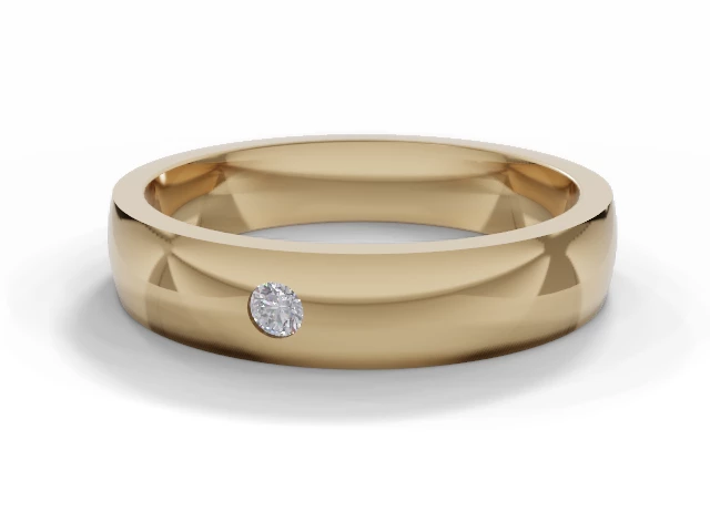 LUXURY 4.0mm. Wide Single Diamond Wedding Ring   Round Diamond 100% Recycled, Hallmarked 18ct. Yellow Gold