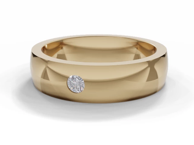 PREMIERE 5.0mm. Wide Single Diamond Wedding Ring   Round Diamond 100% Recycled, Hallmarked 18ct. Yellow Gold