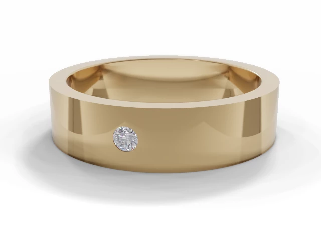 LUXURY 5.0mm. Wide Single Diamond Wedding Ring   Round Diamond 100% Recycled, Hallmarked 18ct. Yellow Gold