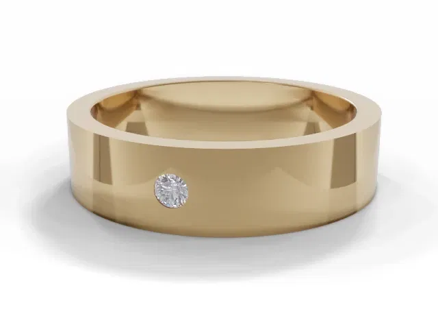 <strong>LUXURY</strong><br />5.0mm. Wide<br />Single Diamond Wedding Ring<br /> Round Diamond<br />100% Recycled, Hallmarked 18ct. Yellow Gold <strong>LUXURY</strong><br />5.0mm. Wide<br />Single Diamond Wedding Ring<br /> Round Diamond<br />100% Recycled, Hallmarked 18ct. Yellow Gold
