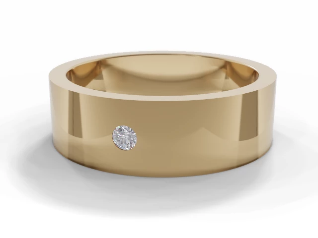 LUXURY 6.0mm. Wide Single Diamond Wedding Ring   Round Diamond 100% Recycled, Hallmarked 18ct. Yellow Gold