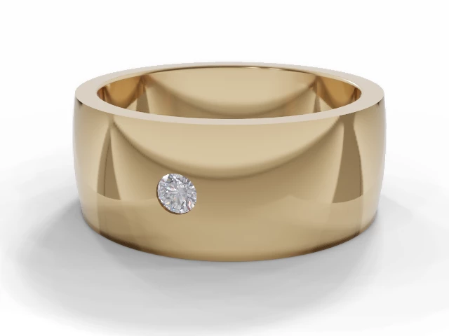 PREMIERE 8.0mm. Wide Single Diamond Wedding Ring   Round Diamond 100% Recycled, Hallmarked 18ct. Yellow Gold
