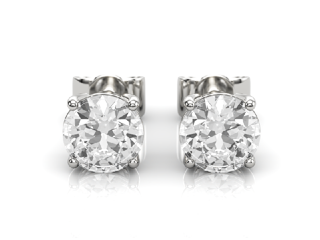 1.50cts. 4-Claw Earrings Certified  Round Brilliant-Cut Diamonds 100% Recycled, Hallmarked Platinum