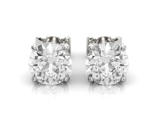 2.00cts. 4-Claw Earrings Certified  Round Brilliant-Cut Diamonds 100% Recycled, Hallmarked Platinum