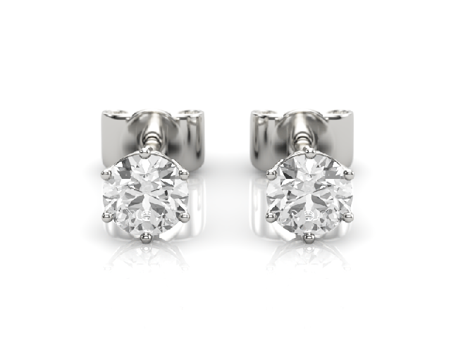 0.66cts. 6-Claw Earrings Certified  Round Brilliant-Cut Diamonds 100% Recycled, Hallmarked Platinum