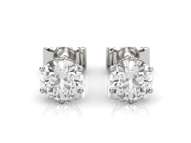 1.00cts. 6-Claw Earrings Certified  Round Brilliant-Cut Diamonds 100% Recycled, Hallmarked Platinum