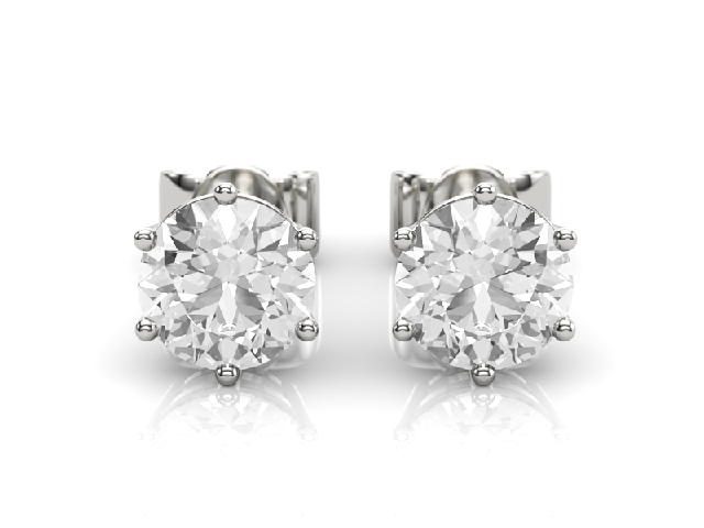 1.50cts. 6-Claw Earrings Certified  Round Brilliant-Cut Diamonds 100% Recycled, Hallmarked Platinum