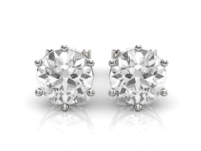 2.00cts. 6-Claw Earrings Certified  Round Brilliant-Cut Diamonds 100% Recycled, Hallmarked Platinum