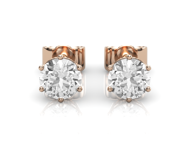 6-Claw Earrings Round Brilliant-Cut Diamonds 100% Recycled, Hallmarked 18ct. Rose Gold