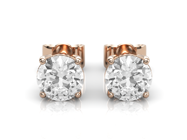 4-Claw Earrings Certified  Round Brilliant-Cut Diamonds 100% Recycled, Hallmarked 18ct. Rose Gold