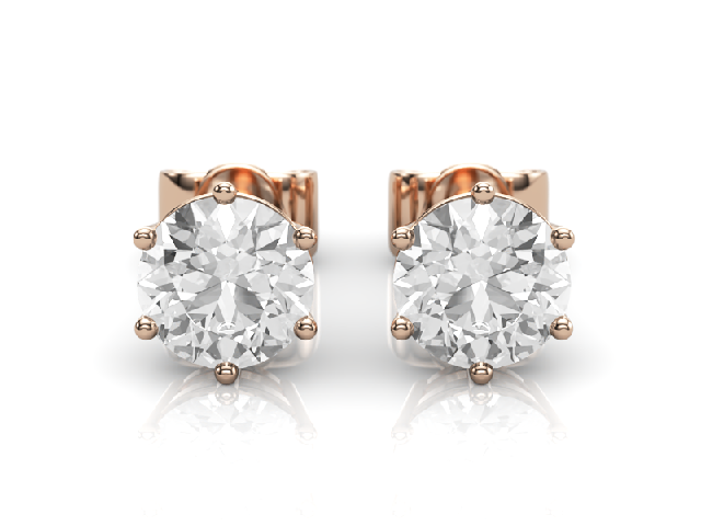 6-Claw Earrings Certified  Round Brilliant-Cut Diamonds 100% Recycled, Hallmarked 18ct. Rose Gold