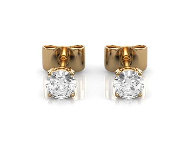 0.40cts. 4-Claw Earrings Certified  Round Brilliant-Cut Diamonds 100% Recycled, Hallmarked 18ct. Yellow Gold