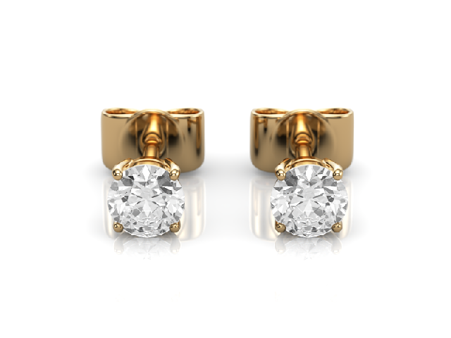 0.50cts. 4-Claw Earrings Certified  Round Brilliant-Cut Diamonds 100% Recycled, Hallmarked 18ct. Yellow Gold