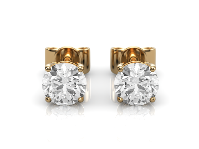 1.00cts. 4-Claw Earrings Certified  Round Brilliant-Cut Diamonds 100% Recycled, Hallmarked 18ct. Yellow Gold