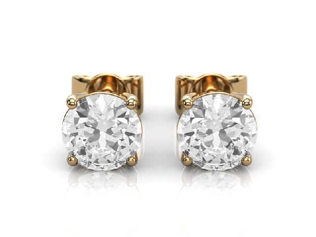 1.50cts. 4-Claw Earrings Certified  Round Brilliant-Cut Diamonds 100% Recycled, Hallmarked 18ct. Yellow Gold