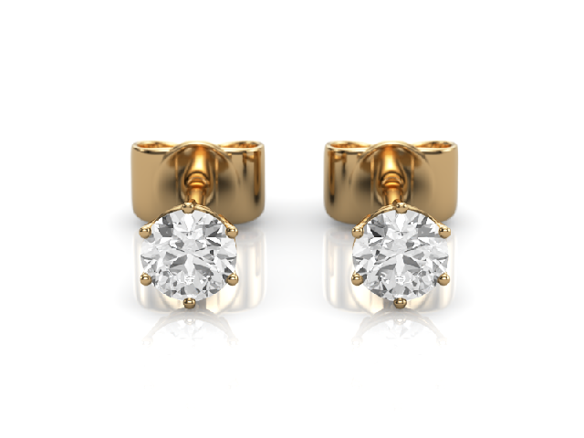 0.40cts. 6-Claw Earrings Certified  Round Brilliant-Cut Diamonds 100% Recycled, Hallmarked 18ct. Yellow Gold