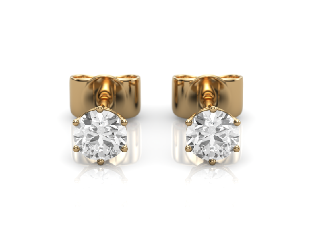 0.50cts. 6-Claw Earrings Certified  Round Brilliant-Cut Diamonds 100% Recycled, Hallmarked 18ct. Yellow Gold