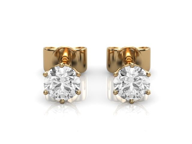 0.66cts. 6-Claw Earrings Certified  Round Brilliant-Cut Diamonds 100% Recycled, Hallmarked 18ct. Yellow Gold