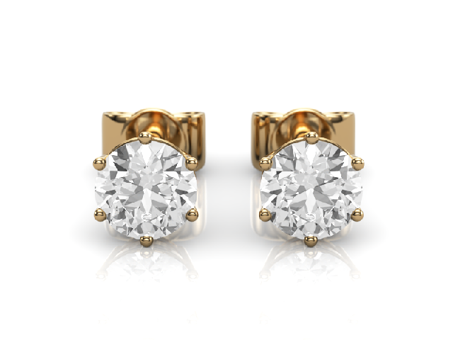 6-Claw Earrings Certified  Round Brilliant-Cut Diamonds 100% Recycled, Hallmarked 18ct. Yellow Gold