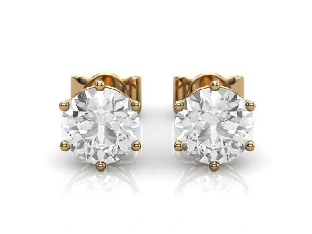 1.50cts. 6-Claw Earrings Certified  Round Brilliant-Cut Diamonds 100% Recycled, Hallmarked 18ct. Yellow Gold