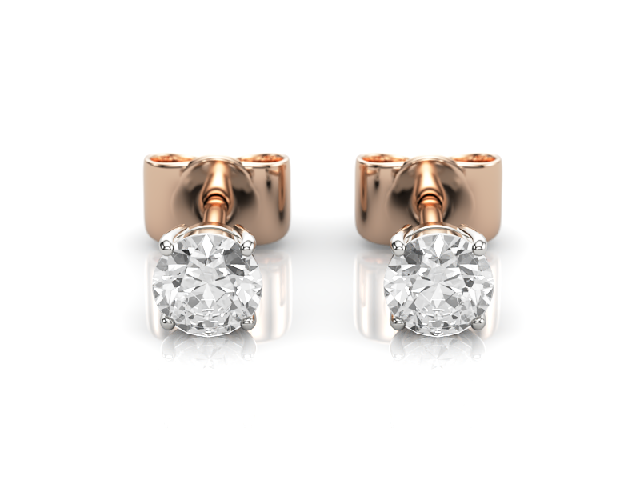 0.50cts. 4-Claw Earrings Round Brilliant-Cut Diamonds 100% Recycled, Hallmarked 18ct. Rose and White Gold