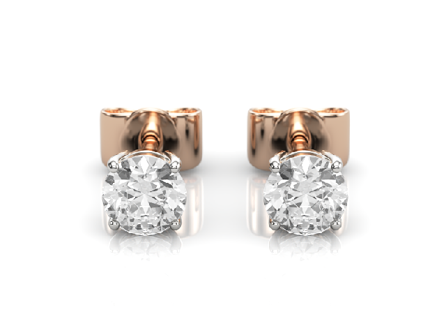 0.66cts. 4-Claw Earrings Round Brilliant-Cut Diamonds 100% Recycled, Hallmarked 18ct. Rose and White Gold