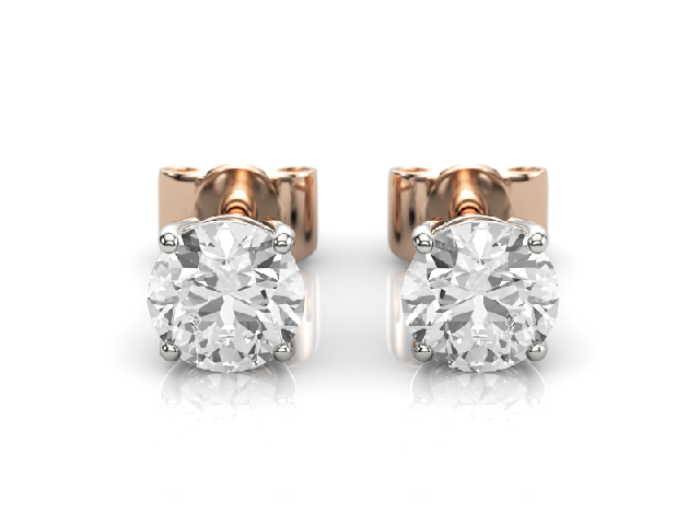 1.00cts. 4-Claw Earrings Round Brilliant-Cut Diamonds 100% Recycled, Hallmarked 18ct. Rose and White Gold