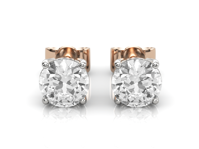 1.50cts. 4-Claw Earrings Round Brilliant-Cut Diamonds 100% Recycled, Hallmarked 18ct. Rose and White Gold