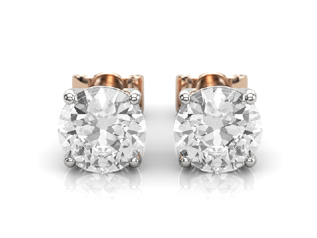 2.00cts. 4-Claw Earrings Round Brilliant-Cut Diamonds 100% Recycled, Hallmarked 18ct. Rose and White Gold