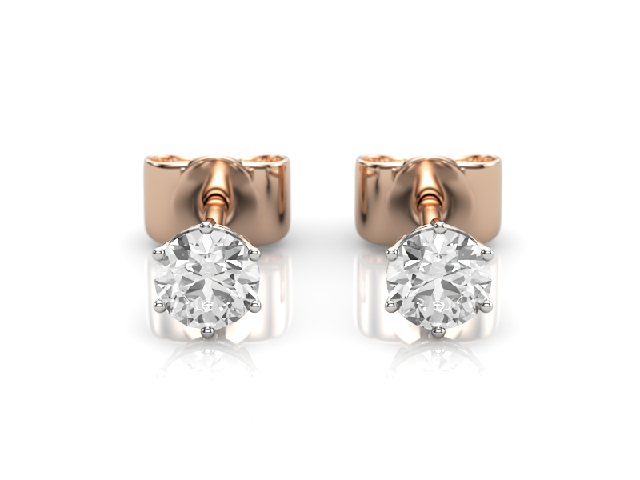 0.40cts. 6-Claw Earrings Round Brilliant-Cut Diamonds 100% Recycled, Hallmarked 18ct. Rose and White Gold