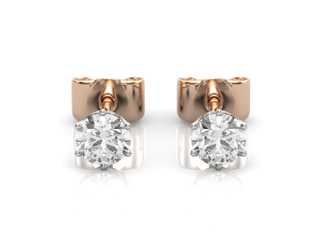 0.50cts. 6-Claw Earrings Round Brilliant-Cut Diamonds 100% Recycled, Hallmarked 18ct. Rose and White Gold