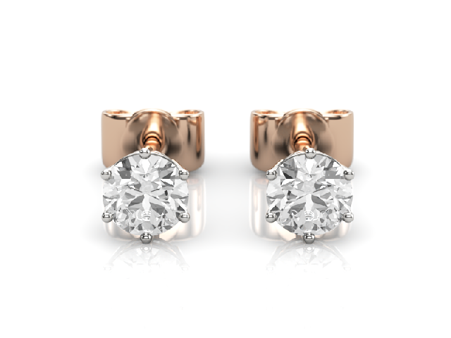 0.66cts. 6-Claw Earrings Round Brilliant-Cut Diamonds 100% Recycled, Hallmarked 18ct. Rose and White Gold