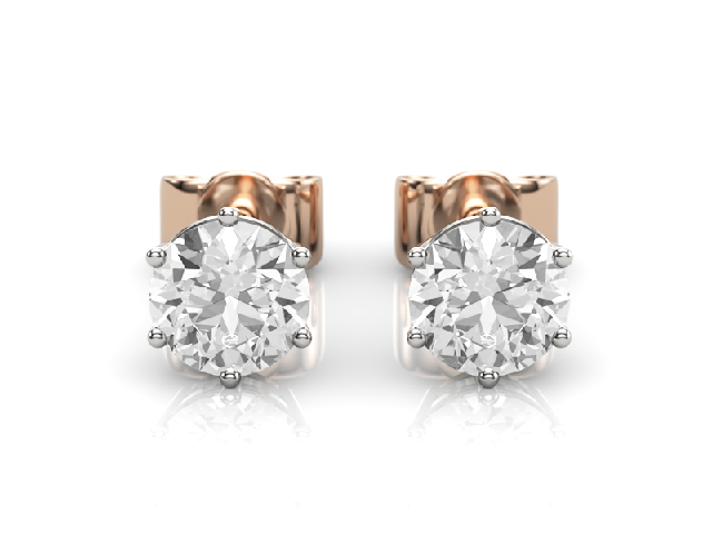 6-Claw Earrings Round Brilliant-Cut Diamonds 100% Recycled, Hallmarked 18ct. Rose and White Gold