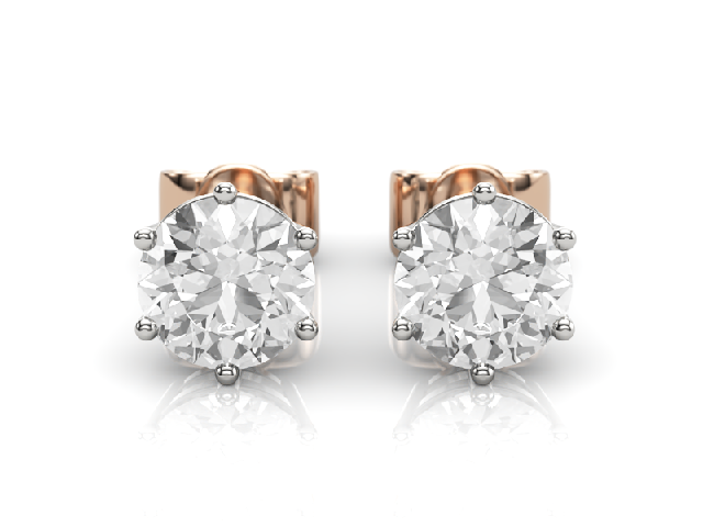 1.50cts. 6-Claw Earrings Round Brilliant-Cut Diamonds 100% Recycled, Hallmarked 18ct. Rose and White Gold