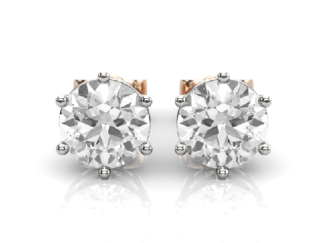 2.00cts. 6-Claw Earrings Round Brilliant-Cut Diamonds 100% Recycled, Hallmarked 18ct. Rose and White Gold