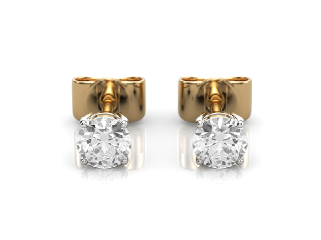 0.50cts. 4-Claw Earrings Certified  Round Brilliant-Cut Diamonds 100% Recycled, Hallmarked 18ct. Yellow and White Gold