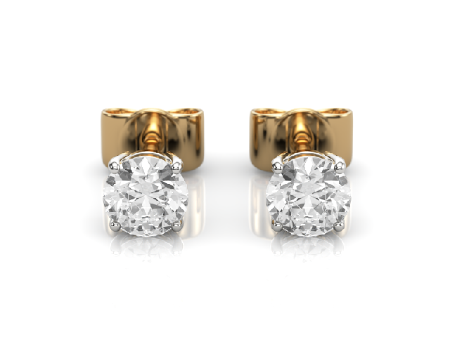 0.66cts. 4-Claw Earrings Certified  Round Brilliant-Cut Diamonds 100% Recycled, Hallmarked 18ct. Yellow and White Gold