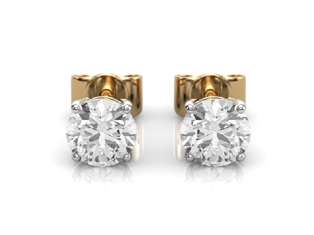 1.00cts. 4-Claw Earrings Certified  Round Brilliant-Cut Diamonds 100% Recycled, Hallmarked 18ct. Yellow and White Gold